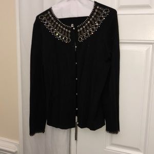 Black beaded sweater button down